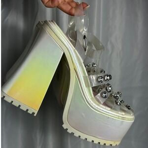 Doll's Kill White Self-Love Club Platform Heels glitter platform jelly 9